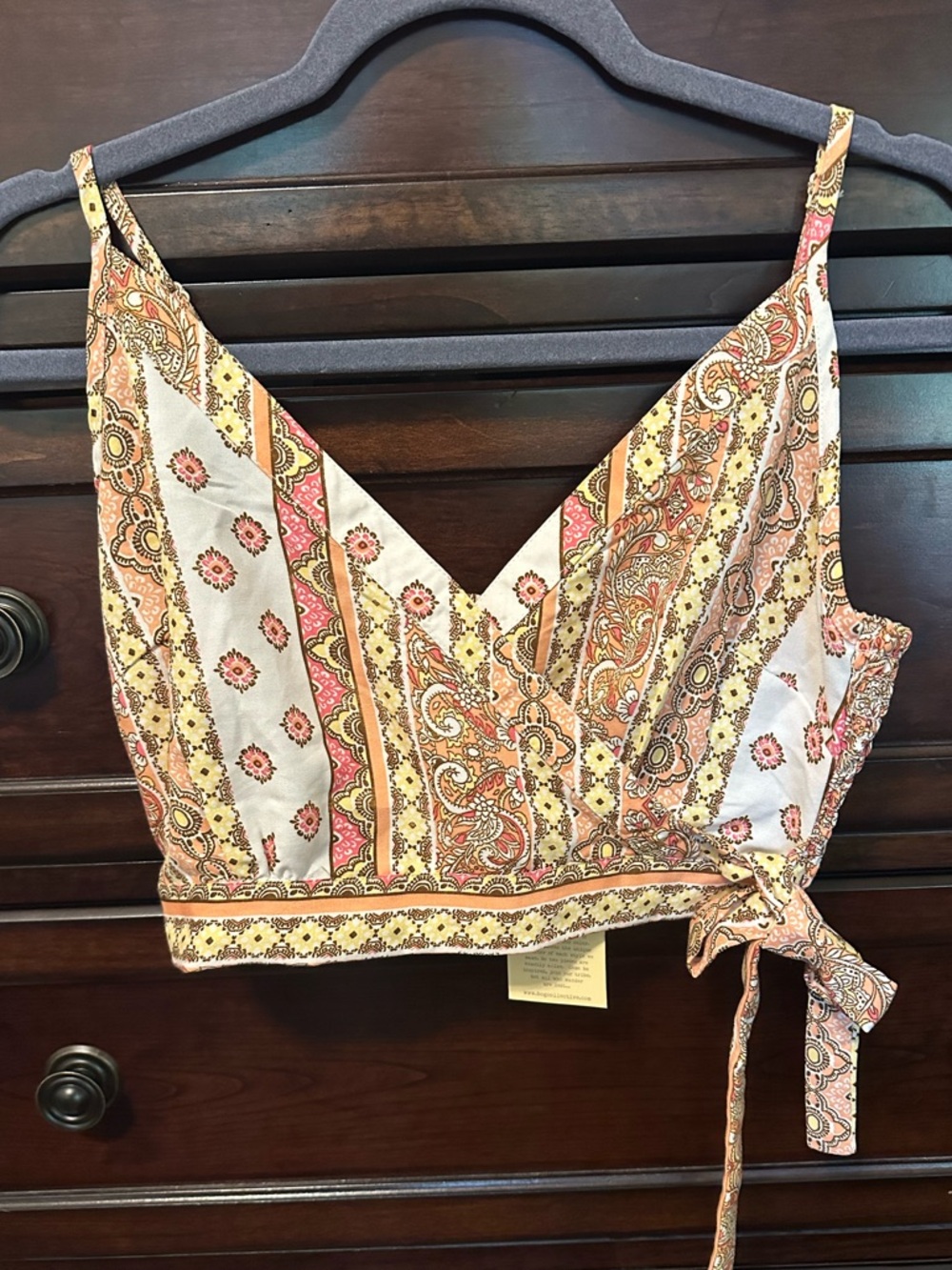 Boho Paisley Crop Top - Pink, Peach, Yellow and Brown Sz S New With Tags